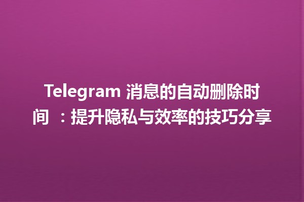 Telegram 消息的自动删除时间 ⏳💬：提升隐私与效率的技巧分享